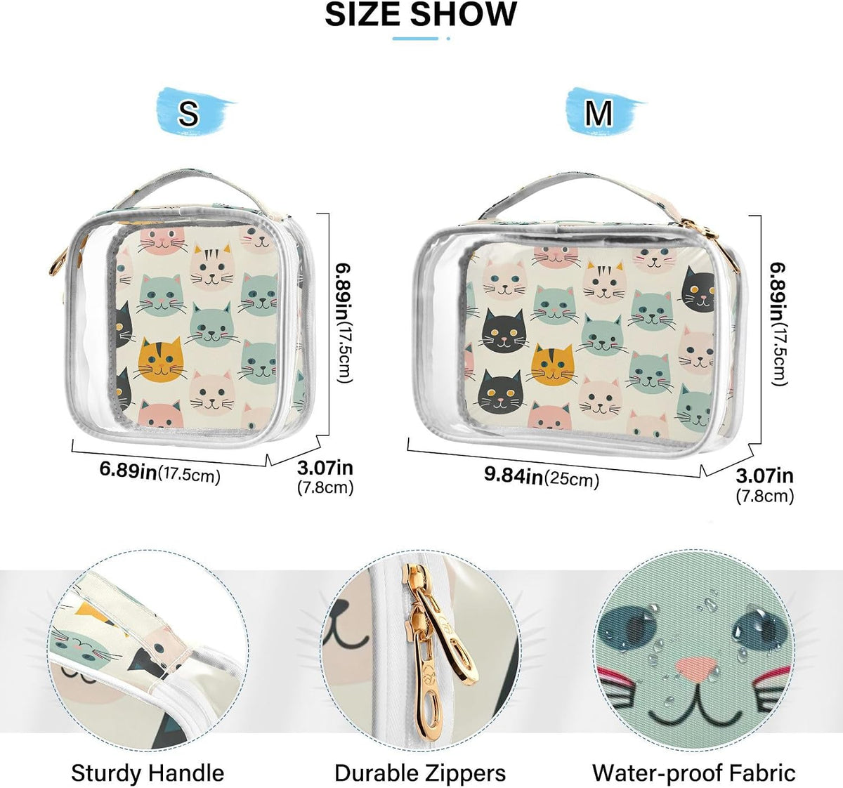 Clear Makeup Bag Approved Clear Travel Toiletry Bag with Zipper Waterproof Organizer Bags Transparent Cosmetic Pouch Traveling 2Pack Tile Color - Colors D