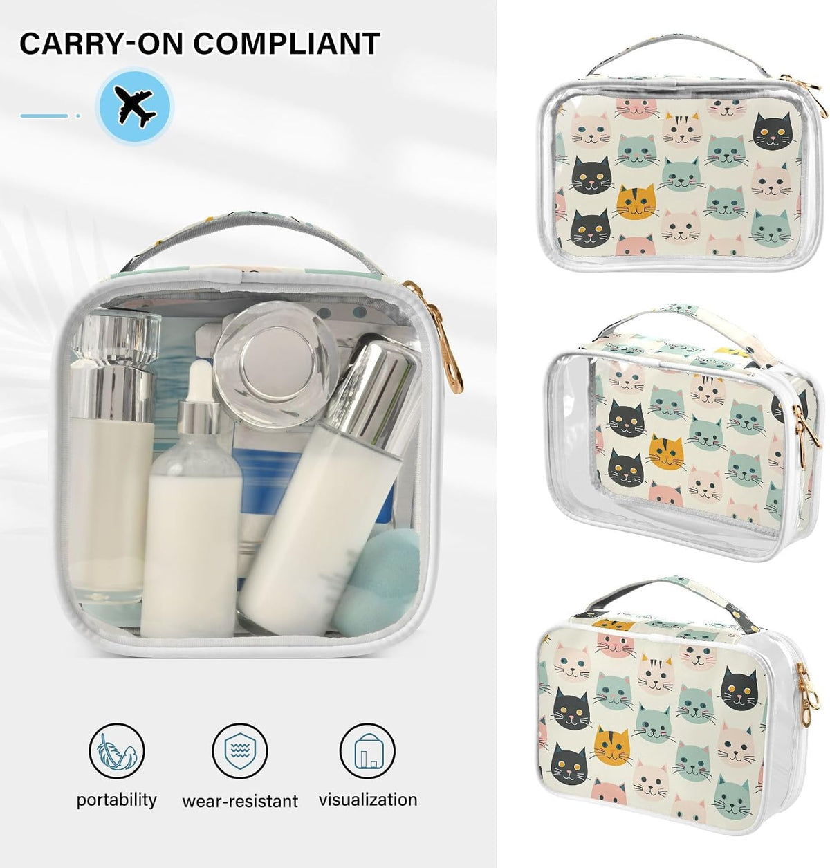 Clear Makeup Bag Approved Clear Travel Toiletry Bag with Zipper Waterproof Organizer Bags Transparent Cosmetic Pouch Traveling 2Pack Tile Color - Colors D