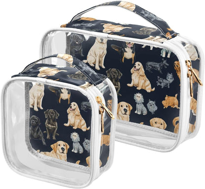 Clear Makeup Bag Approved Clear Travel Toiletry Bag with Zipper Waterproof Organizer Bags Transparent Cosmetic Pouch Traveling 2Pack Tile Color - Colors D