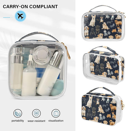 Clear Makeup Bag Approved Clear Travel Toiletry Bag with Zipper Waterproof Organizer Bags Transparent Cosmetic Pouch Traveling 2Pack Tile Color - Colors D