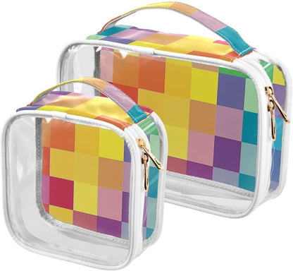 Clear Makeup Bag Approved Clear Travel Toiletry Bag with Zipper Waterproof Organizer Bags Transparent Cosmetic Pouch Traveling 2Pack Tile Color - Colors D