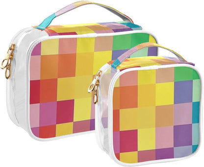 Clear Makeup Bag Approved Clear Travel Toiletry Bag with Zipper Waterproof Organizer Bags Transparent Cosmetic Pouch Traveling 2Pack Tile Color - Colors D