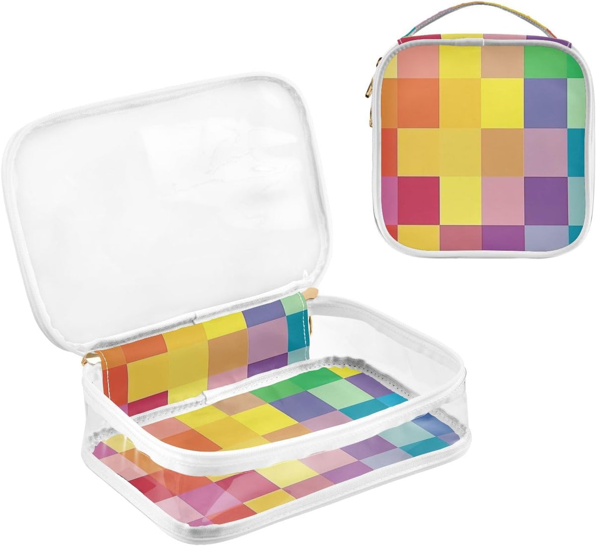 Clear Makeup Bag Approved Clear Travel Toiletry Bag with Zipper Waterproof Organizer Bags Transparent Cosmetic Pouch Traveling 2Pack Tile Color - Colors D