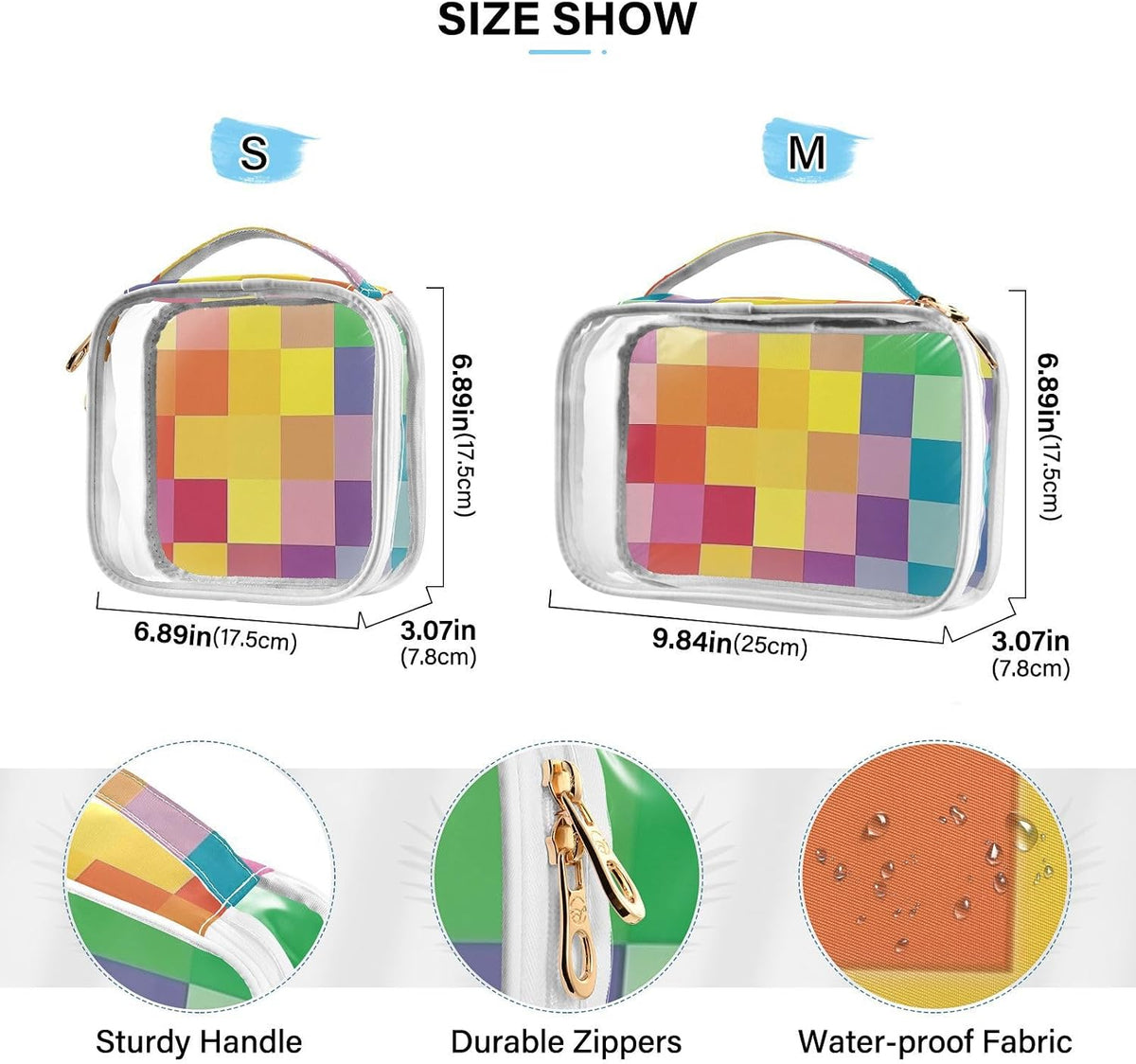 Clear Makeup Bag Approved Clear Travel Toiletry Bag with Zipper Waterproof Organizer Bags Transparent Cosmetic Pouch Traveling 2Pack Tile Color - Colors D
