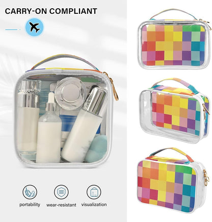 Clear Makeup Bag Approved Clear Travel Toiletry Bag with Zipper Waterproof Organizer Bags Transparent Cosmetic Pouch Traveling 2Pack Tile Color - Colors D