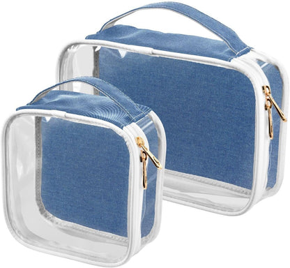 Clear Makeup Bag Approved Clear Travel Toiletry Bag with Zipper Waterproof Organizer Bags Transparent Cosmetic Pouch Traveling 2Pack Tile Color - Colors D