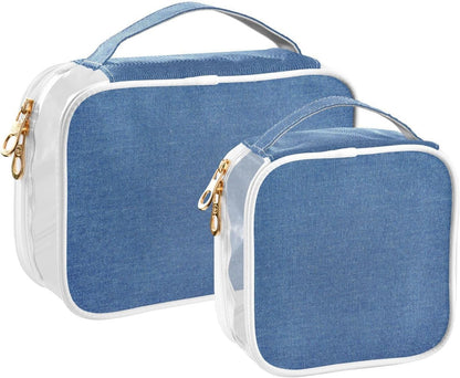 Clear Makeup Bag Approved Clear Travel Toiletry Bag with Zipper Waterproof Organizer Bags Transparent Cosmetic Pouch Traveling 2Pack Tile Color - Colors D