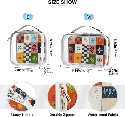 Clear Makeup Bag Approved Clear Travel Toiletry Bag with Zipper Waterproof Organizer Bags Transparent Cosmetic Pouch Traveling 2Pack Tile Color - Colors D
