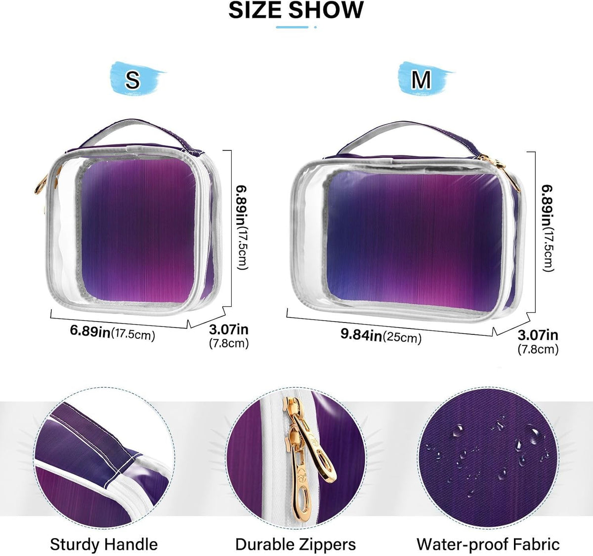 Clear Makeup Bag Approved Clear Travel Toiletry Bag with Zipper Waterproof Organizer Bags Transparent Cosmetic Pouch Traveling 2Pack Tile Color - Colors D