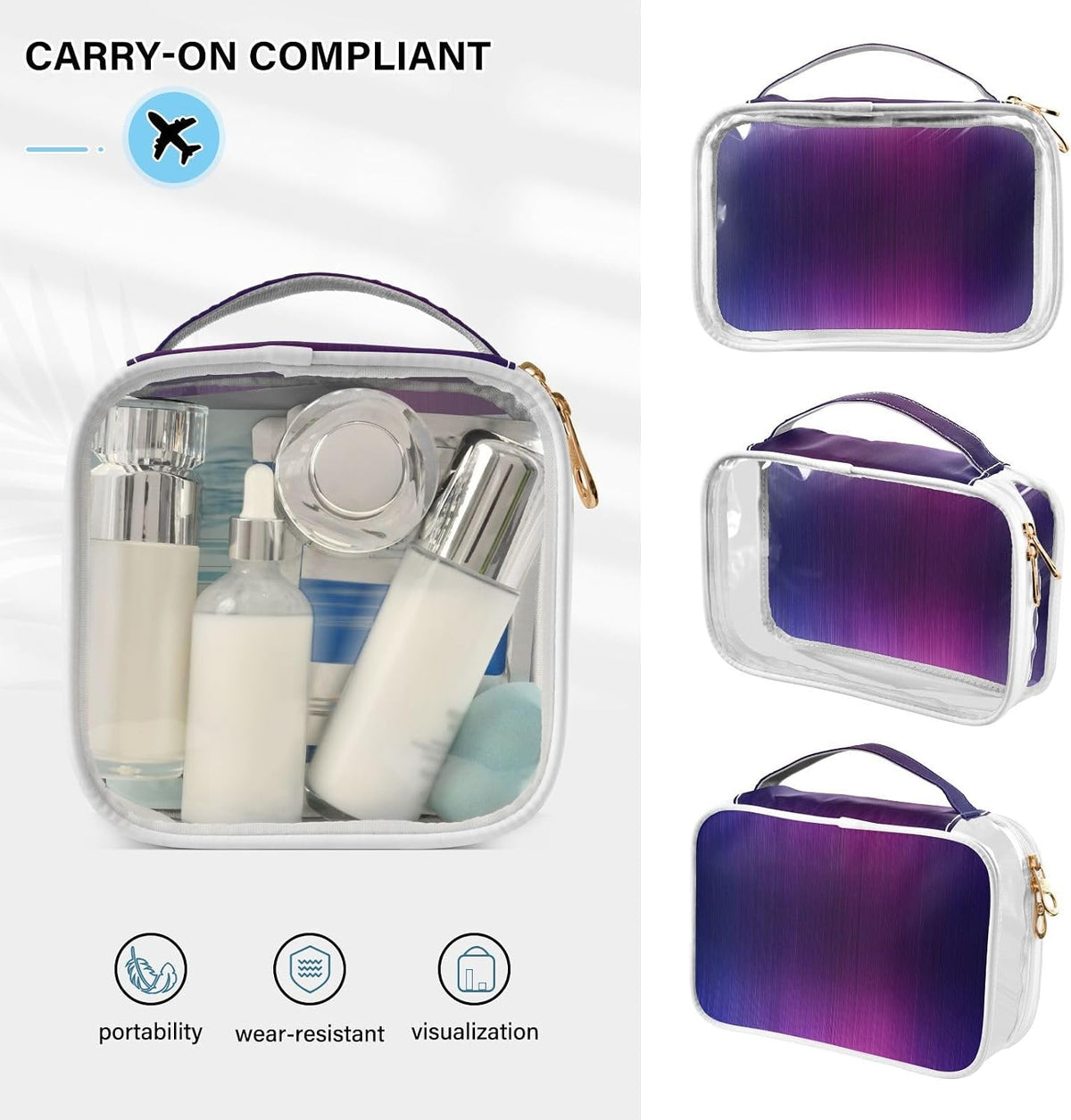 Clear Makeup Bag Approved Clear Travel Toiletry Bag with Zipper Waterproof Organizer Bags Transparent Cosmetic Pouch Traveling 2Pack Tile Color - Colors D