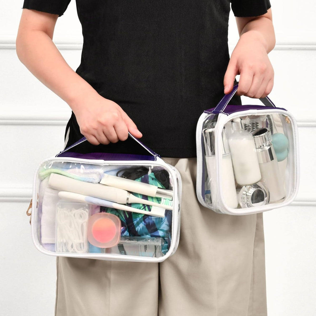 Clear Makeup Bag Approved Clear Travel Toiletry Bag with Zipper Waterproof Organizer Bags Transparent Cosmetic Pouch Traveling 2Pack Tile Color - Colors D