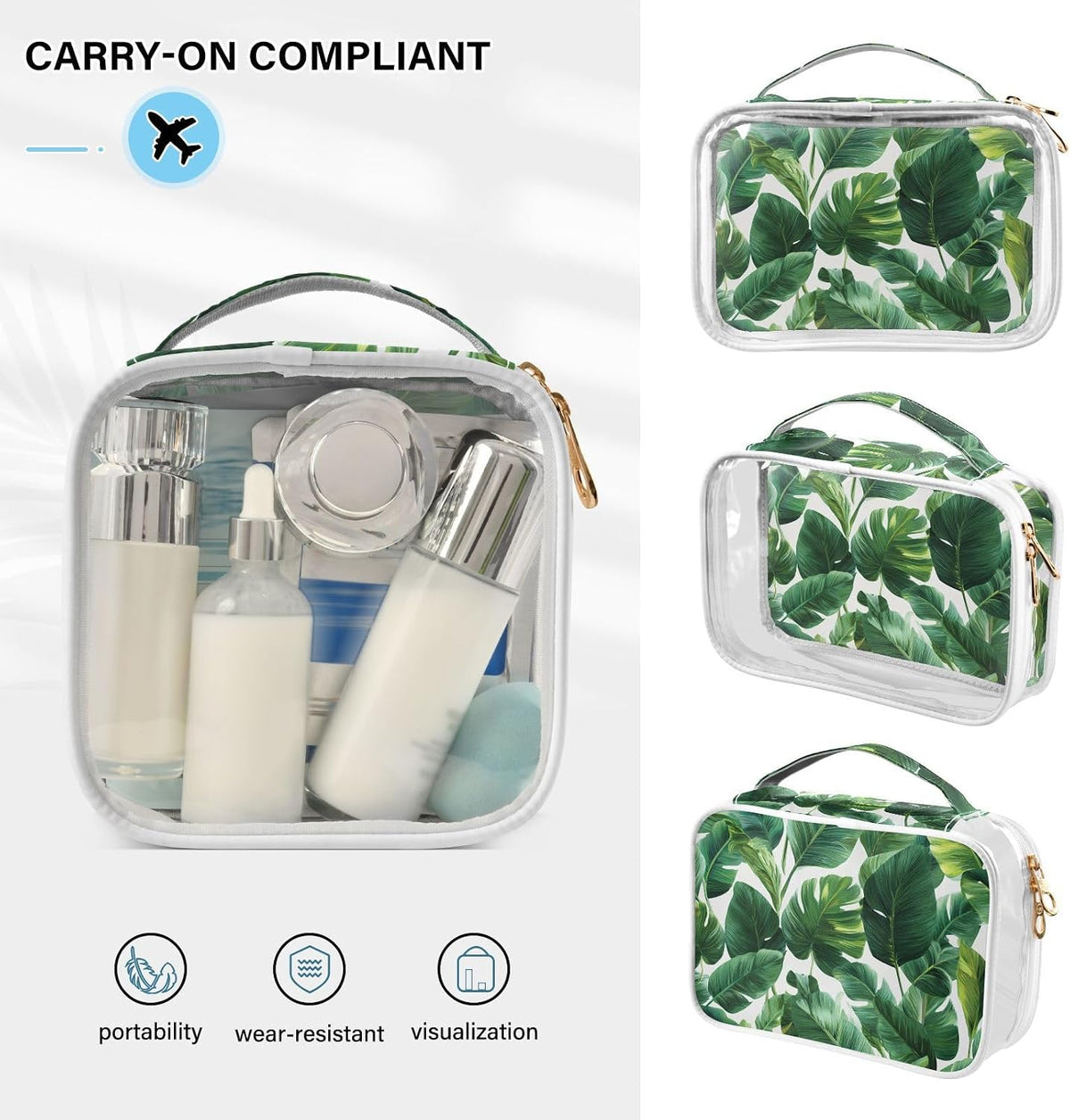 Clear Makeup Bag Approved Clear Travel Toiletry Bag with Zipper Waterproof Organizer Bags Transparent Cosmetic Pouch Traveling 2Pack Tile Color - Colors D