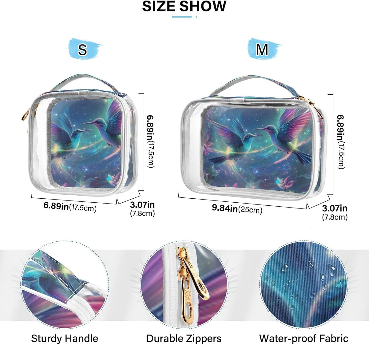 Clear Makeup Bag Approved Clear Travel Toiletry Bag with Zipper Waterproof Organizer Bags Transparent Cosmetic Pouch Traveling 2Pack Tile Color - Colors D