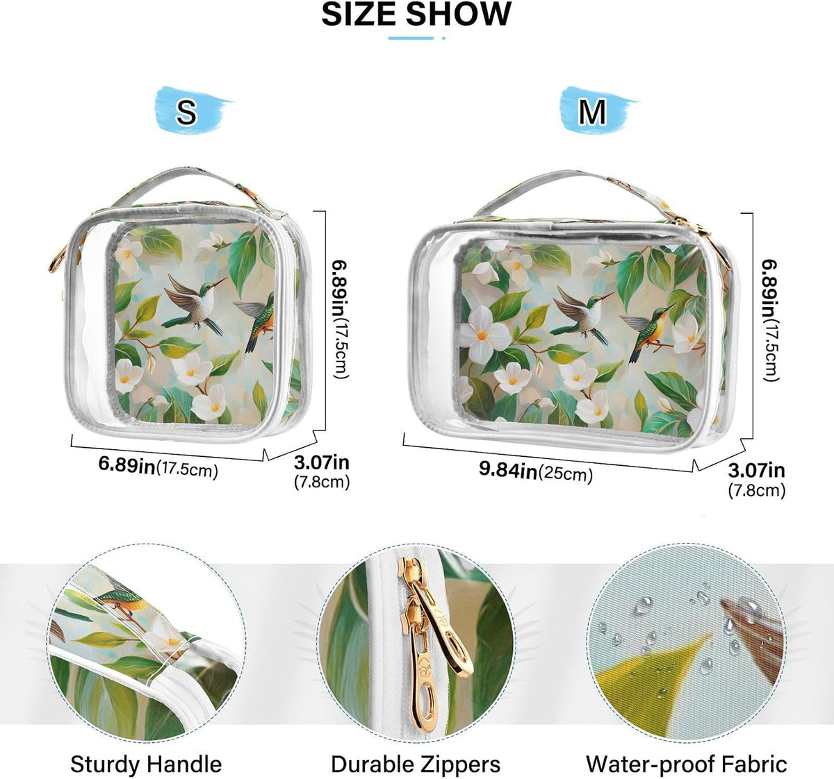 Clear Makeup Bag Approved Clear Travel Toiletry Bag with Zipper Waterproof Organizer Bags Transparent Cosmetic Pouch Traveling 2Pack Tile Color - Colors D