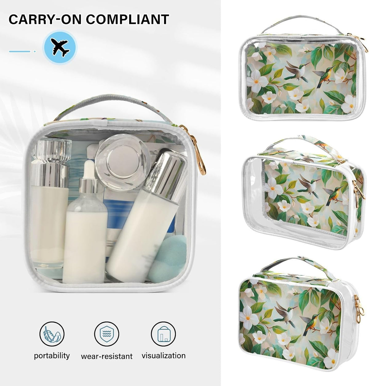 Clear Makeup Bag Approved Clear Travel Toiletry Bag with Zipper Waterproof Organizer Bags Transparent Cosmetic Pouch Traveling 2Pack Tile Color - Colors D