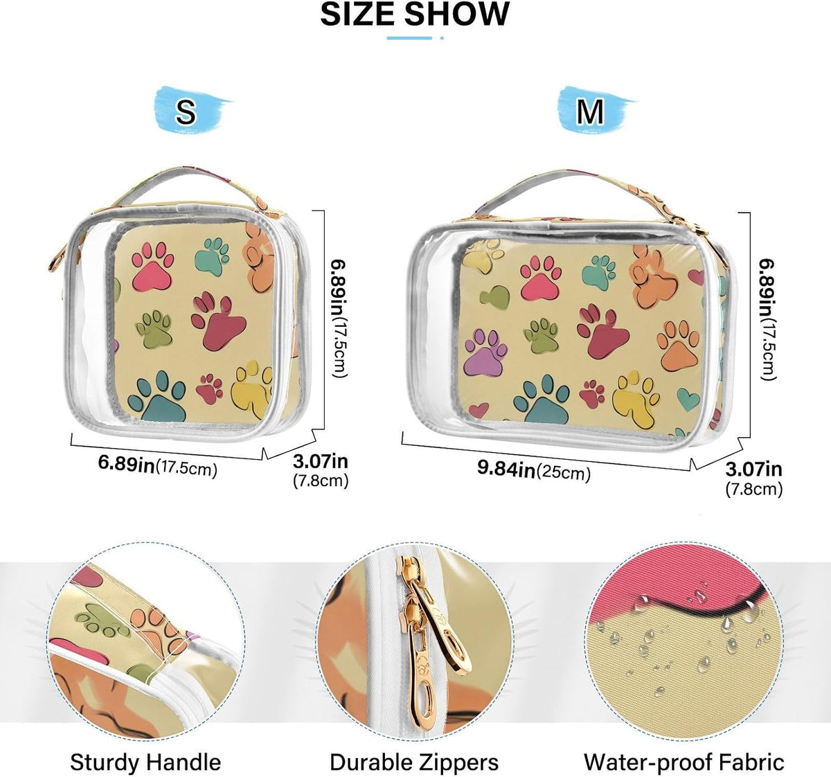 Clear Makeup Bag Approved Clear Travel Toiletry Bag with Zipper Waterproof Organizer Bags Transparent Cosmetic Pouch Traveling 2Pack Tile Color - Colors D