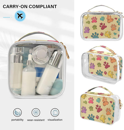 Clear Makeup Bag Approved Clear Travel Toiletry Bag with Zipper Waterproof Organizer Bags Transparent Cosmetic Pouch Traveling 2Pack Tile Color - Colors D