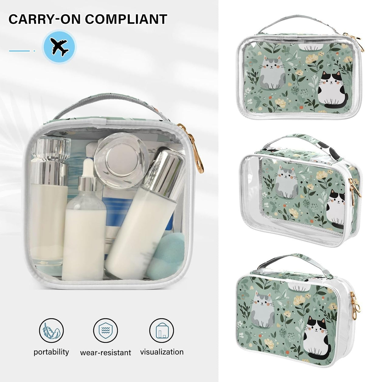Clear Makeup Bag Approved Clear Travel Toiletry Bag with Zipper Waterproof Organizer Bags Transparent Cosmetic Pouch Traveling 2Pack Tile Color - Colors D