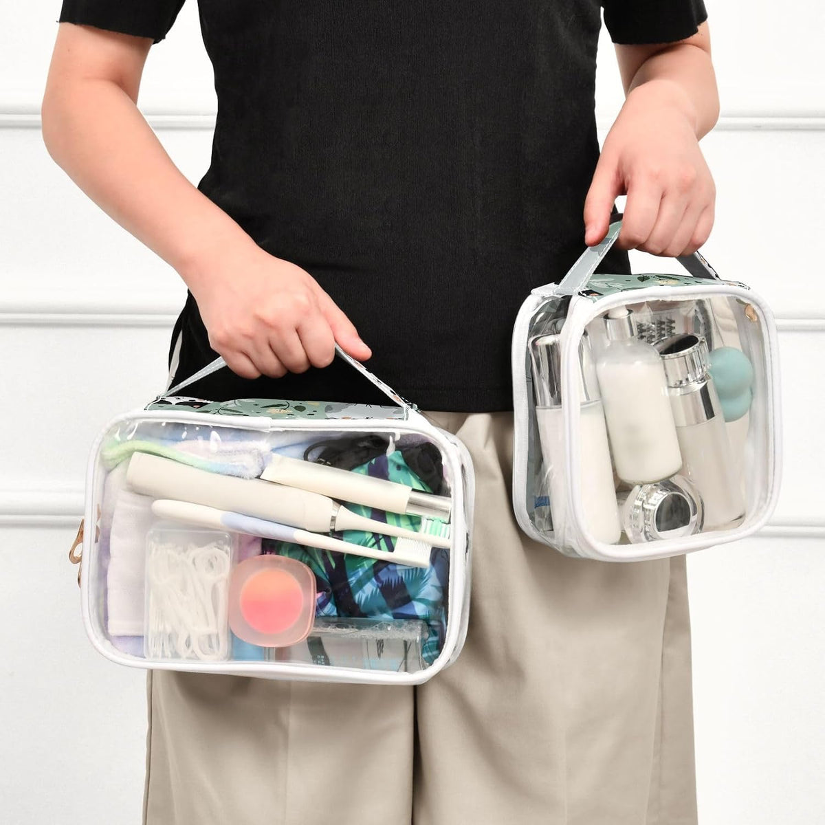 Clear Makeup Bag Approved Clear Travel Toiletry Bag with Zipper Waterproof Organizer Bags Transparent Cosmetic Pouch Traveling 2Pack Tile Color - Colors D