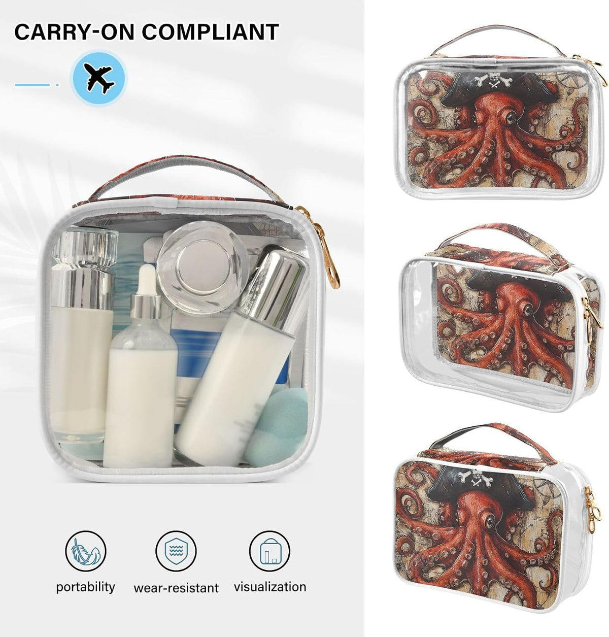 Clear Makeup Bag Approved Clear Travel Toiletry Bag with Zipper Waterproof Organizer Bags Transparent Cosmetic Pouch Traveling 2Pack Tile Color - Colors D