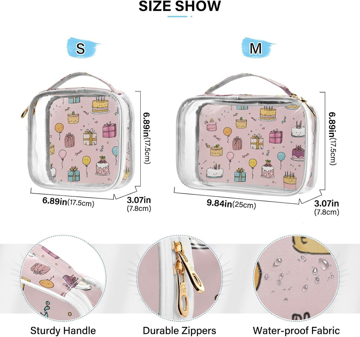 Clear Makeup Bag Approved Clear Travel Toiletry Bag with Zipper Waterproof Organizer Bags Transparent Cosmetic Pouch Traveling 2Pack Tile Color - Colors D