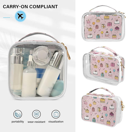Clear Makeup Bag Approved Clear Travel Toiletry Bag with Zipper Waterproof Organizer Bags Transparent Cosmetic Pouch Traveling 2Pack Tile Color - Colors D