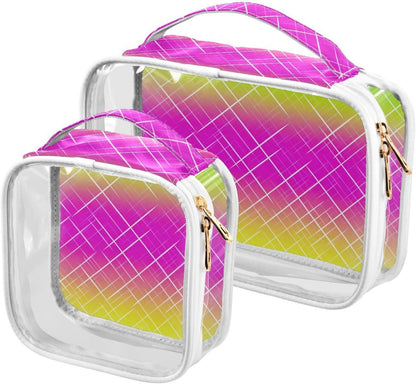 Clear Makeup Bag Approved Clear Travel Toiletry Bag with Zipper Waterproof Organizer Bags Transparent Cosmetic Pouch Traveling 2Pack Tile Color - Colors D