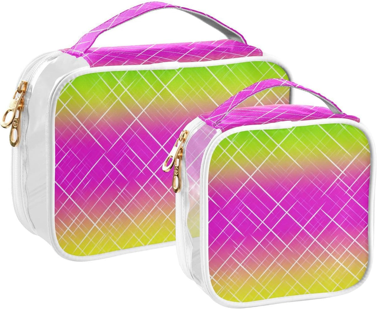 Clear Makeup Bag Approved Clear Travel Toiletry Bag with Zipper Waterproof Organizer Bags Transparent Cosmetic Pouch Traveling 2Pack Tile Color - Colors D