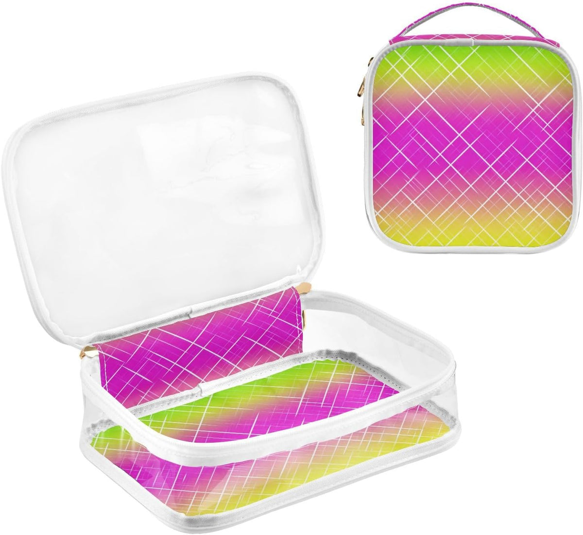 Clear Makeup Bag Approved Clear Travel Toiletry Bag with Zipper Waterproof Organizer Bags Transparent Cosmetic Pouch Traveling 2Pack Tile Color - Colors D