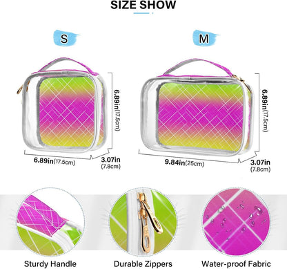 Clear Makeup Bag Approved Clear Travel Toiletry Bag with Zipper Waterproof Organizer Bags Transparent Cosmetic Pouch Traveling 2Pack Tile Color - Colors D