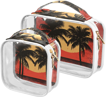 Clear Makeup Bag Approved Clear Travel Toiletry Bag with Zipper Waterproof Organizer Bags Transparent Cosmetic Pouch Traveling 2Pack Tile Color - Colors D