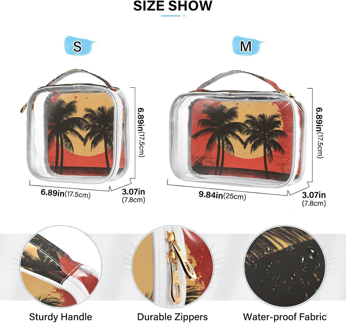 Clear Makeup Bag Approved Clear Travel Toiletry Bag with Zipper Waterproof Organizer Bags Transparent Cosmetic Pouch Traveling 2Pack Tile Color - Colors D
