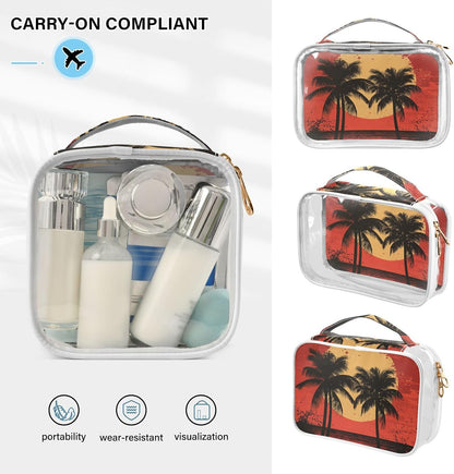 Clear Makeup Bag Approved Clear Travel Toiletry Bag with Zipper Waterproof Organizer Bags Transparent Cosmetic Pouch Traveling 2Pack Tile Color - Colors D
