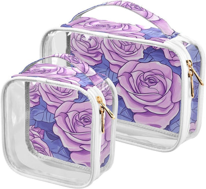 Clear Makeup Bag Approved Clear Travel Toiletry Bag with Zipper Waterproof Organizer Bags Transparent Cosmetic Pouch Traveling 2Pack Tile Color - Colors D