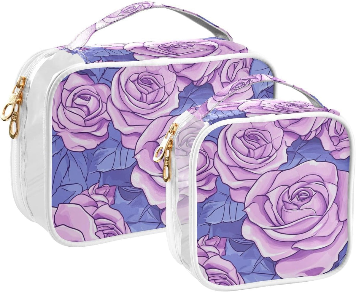 Clear Makeup Bag Approved Clear Travel Toiletry Bag with Zipper Waterproof Organizer Bags Transparent Cosmetic Pouch Traveling 2Pack Tile Color - Colors D