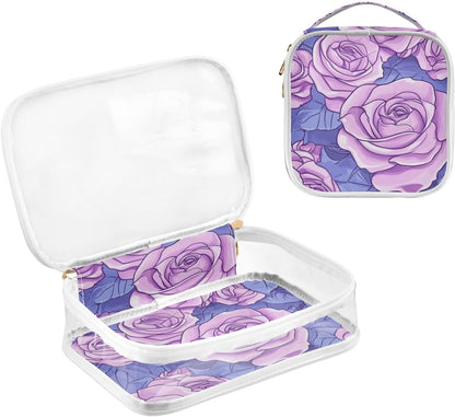 Clear Makeup Bag Approved Clear Travel Toiletry Bag with Zipper Waterproof Organizer Bags Transparent Cosmetic Pouch Traveling 2Pack Tile Color - Colors D