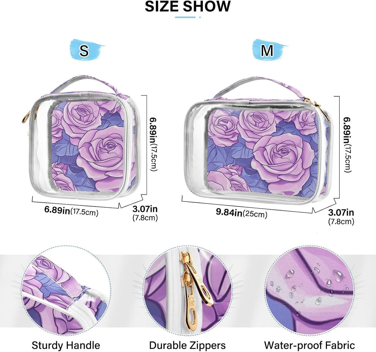 Clear Makeup Bag Approved Clear Travel Toiletry Bag with Zipper Waterproof Organizer Bags Transparent Cosmetic Pouch Traveling 2Pack Tile Color - Colors D