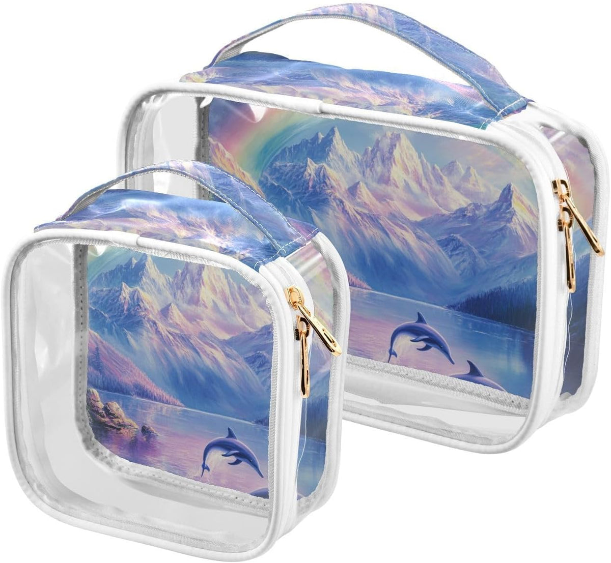 Clear Makeup Bag Approved Clear Travel Toiletry Bag with Zipper Waterproof Organizer Bags Transparent Cosmetic Pouch Traveling 2Pack Tile Color - Colors D