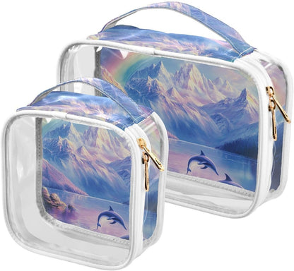 Clear Makeup Bag Approved Clear Travel Toiletry Bag with Zipper Waterproof Organizer Bags Transparent Cosmetic Pouch Traveling 2Pack Tile Color - Colors D