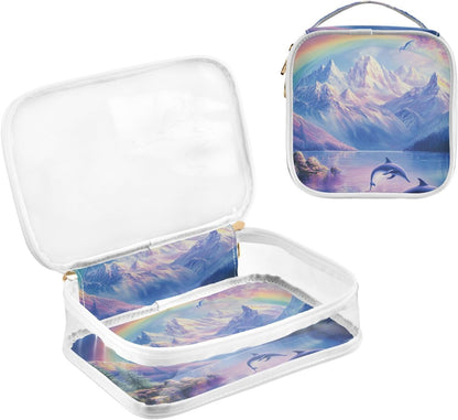 Clear Makeup Bag Approved Clear Travel Toiletry Bag with Zipper Waterproof Organizer Bags Transparent Cosmetic Pouch Traveling 2Pack Tile Color - Colors D