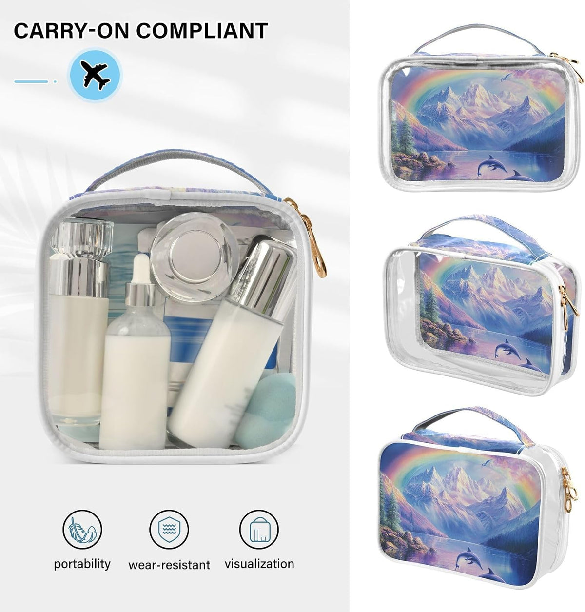 Clear Makeup Bag Approved Clear Travel Toiletry Bag with Zipper Waterproof Organizer Bags Transparent Cosmetic Pouch Traveling 2Pack Tile Color - Colors D