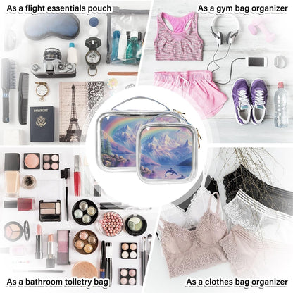 Clear Makeup Bag Approved Clear Travel Toiletry Bag with Zipper Waterproof Organizer Bags Transparent Cosmetic Pouch Traveling 2Pack Tile Color - Colors D