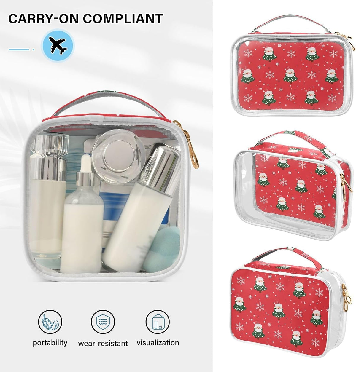 Clear Makeup Bag Approved Clear Travel Toiletry Bag with Zipper Waterproof Organizer Bags Transparent Cosmetic Pouch Traveling 2Pack Tile Color - Colors D