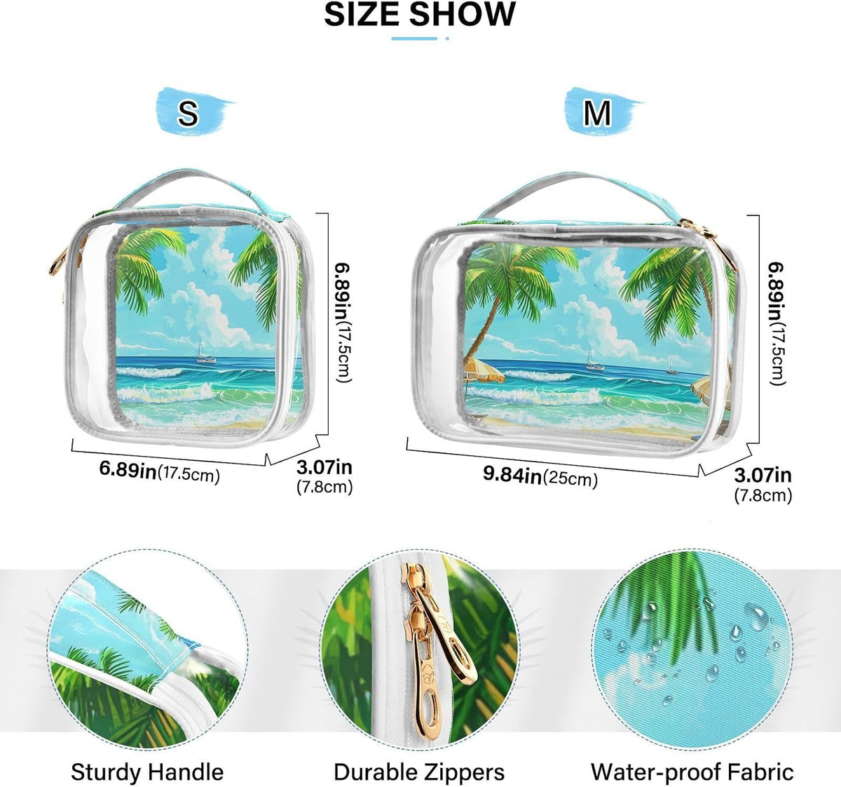 Clear Makeup Bag Approved Clear Travel Toiletry Bag with Zipper Waterproof Organizer Bags Transparent Cosmetic Pouch Traveling 2Pack Tile Color - Colors D