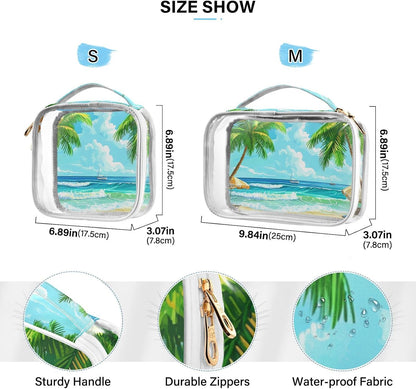 Clear Makeup Bag Approved Clear Travel Toiletry Bag with Zipper Waterproof Organizer Bags Transparent Cosmetic Pouch Traveling 2Pack Tile Color - Colors D