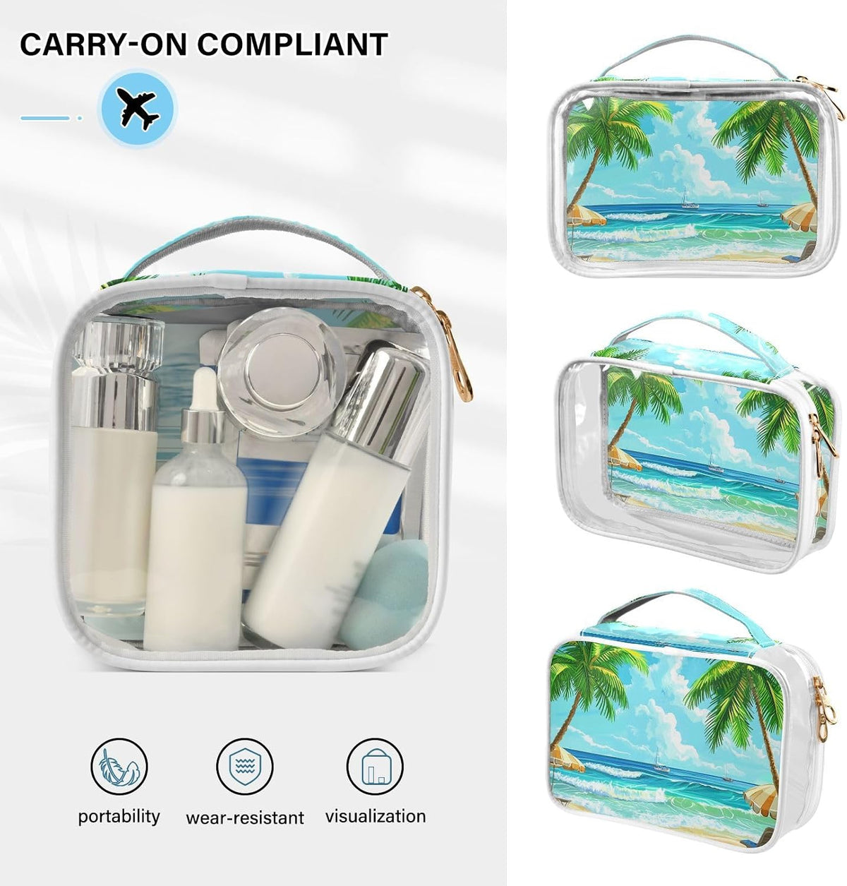 Clear Makeup Bag Approved Clear Travel Toiletry Bag with Zipper Waterproof Organizer Bags Transparent Cosmetic Pouch Traveling 2Pack Tile Color - Colors D