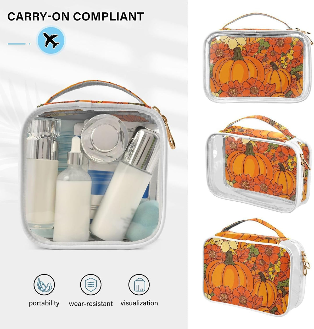 Clear Makeup Bag Approved Clear Travel Toiletry Bag with Zipper Waterproof Organizer Bags Transparent Cosmetic Pouch Traveling 2Pack Tile Color - Colors D