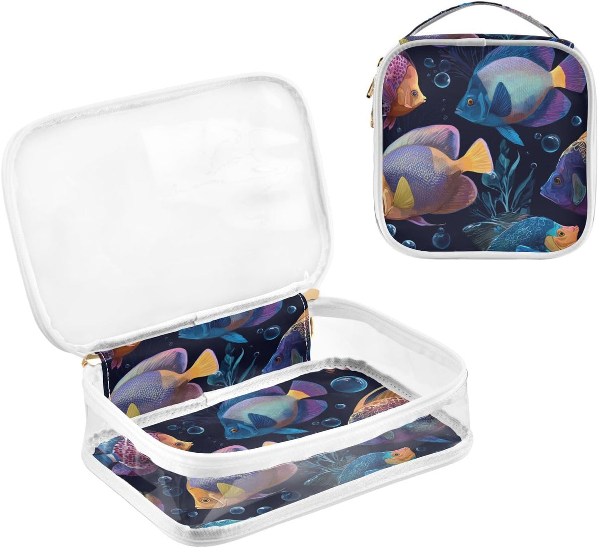 Clear Makeup Bag Approved Clear Travel Toiletry Bag with Zipper Waterproof Organizer Bags Transparent Cosmetic Pouch Traveling 2Pack Tile Color - Colors D