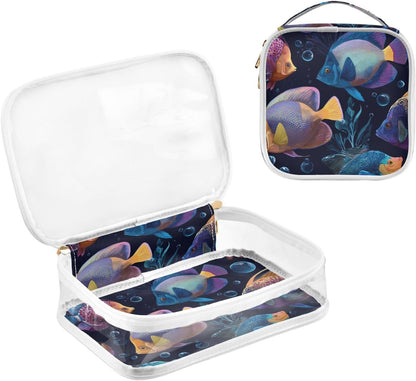 Clear Makeup Bag Approved Clear Travel Toiletry Bag with Zipper Waterproof Organizer Bags Transparent Cosmetic Pouch Traveling 2Pack Tile Color - Colors D