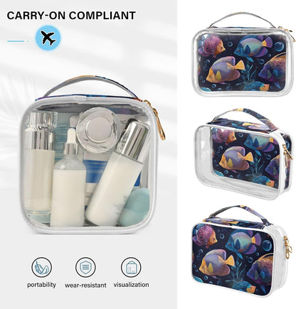 Clear Makeup Bag Approved Clear Travel Toiletry Bag with Zipper Waterproof Organizer Bags Transparent Cosmetic Pouch Traveling 2Pack Tile Color - Colors D